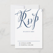 ネイビー素朴ブルー結婚書道 出欠カード (正面)