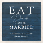 ネイビー素朴ブ食べドリンクとビー結婚ズ ガラスコースター (正面)