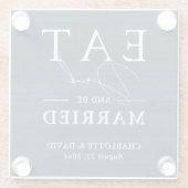 ネイビー素朴ブ食べドリンクとビー結婚ズ ガラスコースター (裏面)