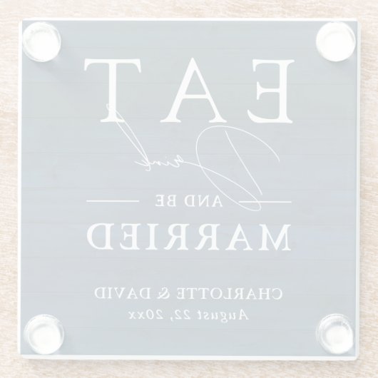 ネイビー素朴ブ食べドリンクとビー結婚ズ ガラスコースター (裏面)