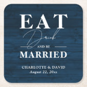 ネイビー素朴ブ食べドリンクとビー結婚ズ スクエアペーパーコースター (正面)