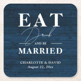 ネイビー素朴ブ食べドリンクとビー結婚ズ スクエアペーパーコースター