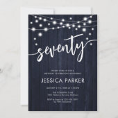 ネイビー素朴ホワイトウッド70th誕生日パーティー 招待状 (正面)