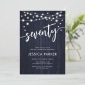 ネイビー素朴ホワイトウッド70th誕生日パーティー 招待状 (スタンド正面)