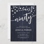 ネイビー素朴ホワイトウッド90th誕生日パーティー 招待状 (正面)