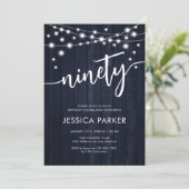 ネイビー素朴ホワイトウッド90th誕生日パーティー 招待状 (スタンド正面)