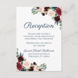 ネイビー素朴マルサラフローラウェディングレセプションカード エンクロージャーカード