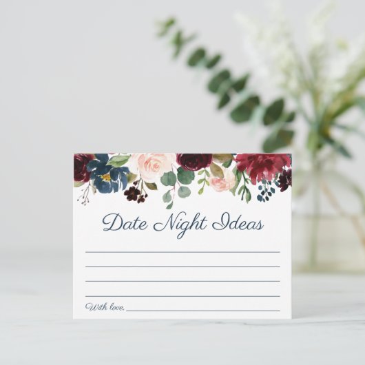 ネイビー素朴マルサラフローラデート夜アイディアカード ポストカード (スタンド正面)