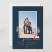 ネイビー素朴レッドの伝統的写真 案内状 (正面)