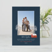 ネイビー素朴レッドの伝統的写真 案内状 (スタンド正面)