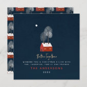 ネイビー素朴レッドの伝統的居心地の良いクリスマス 案内状 (正面/裏面)