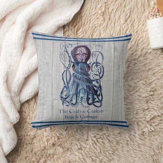 ネイビー素朴航海のタコ海岸灰色木材 クッション (ブランケット)