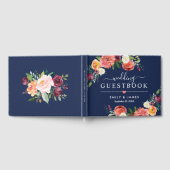 ネイビー素朴赤面ブルゴーニュ秋結婚フローラ ゲストブック (全面)