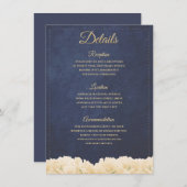 ネイビー素朴金ゴールドシック牡丹フローラ詳細 エンクロージャーカード (正面/裏面)