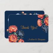 ネイビー結婚とオレンジ牡丹 サンキューカード (正面/裏面)