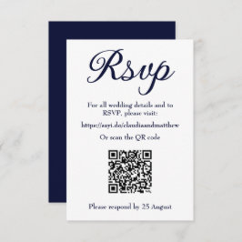 ネイビー結婚ズのウェブサイトQRコード付きRSVP 出欠カード