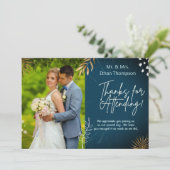 ネイビー結婚ズのカップル写真ありがとうフラットカード サンキューカード (スタンド正面)