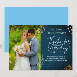 ネイビー結婚ズのカップル写真ありがとうフラットカード サンキューカード