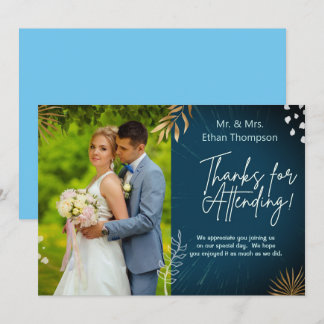 ネイビー結婚ズのカップル写真ありがとうフラットカード サンキューカード