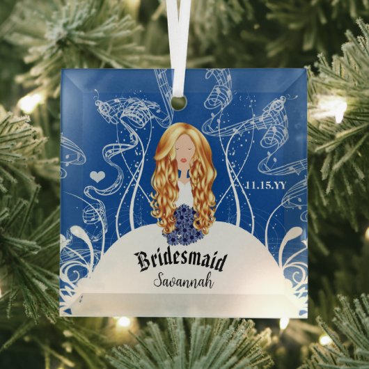 ネイビー結婚ズのガウンの花嫁のクリスマスオーナメント ガラスオーナメント (インサイチュ)