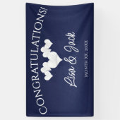 ネイビー結婚ズのバエレガントナーホワイトハート 横断幕 (縦)