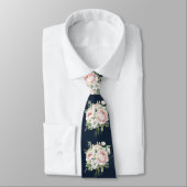 ネイビー結婚ズタイピンク牡丹 ネクタイ (タイ)