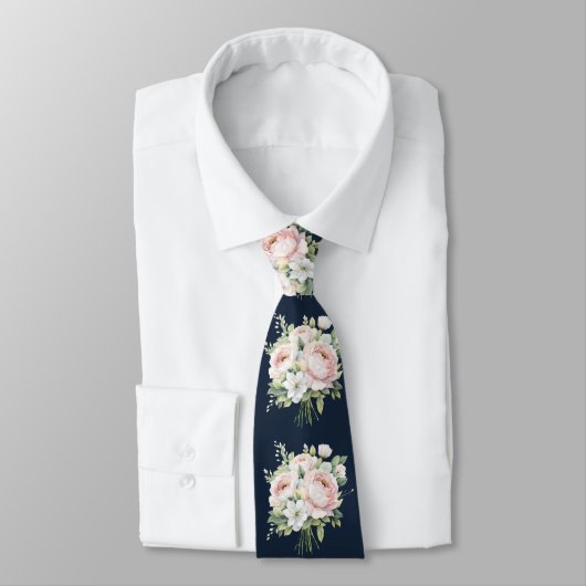 ネイビー結婚ズタイピンク牡丹 ネクタイ (タイ)