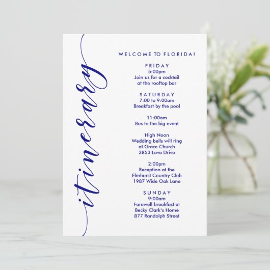 ネイビー結婚ズ・ウェルカムの旅程と情報カード プログラム (スタンド正面)