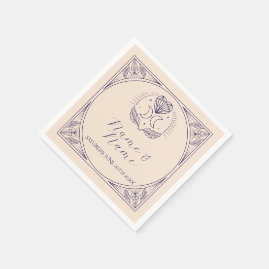ネイビー結婚ナプキンスの名前タロットカード星月 スタンダードカクテルナプキン (角)