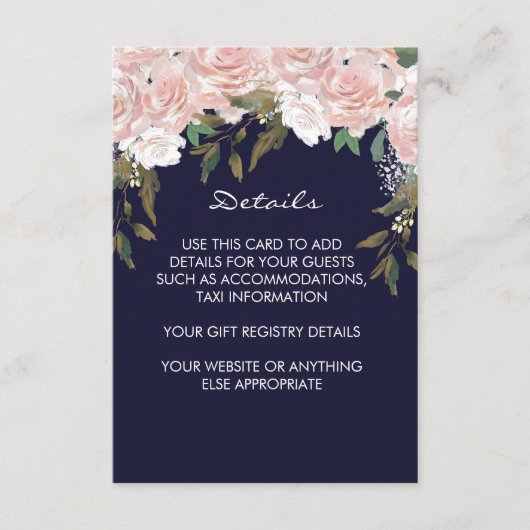 ネイビー結婚ピンクの詳細情報カード エンクロージャーカード (正面)