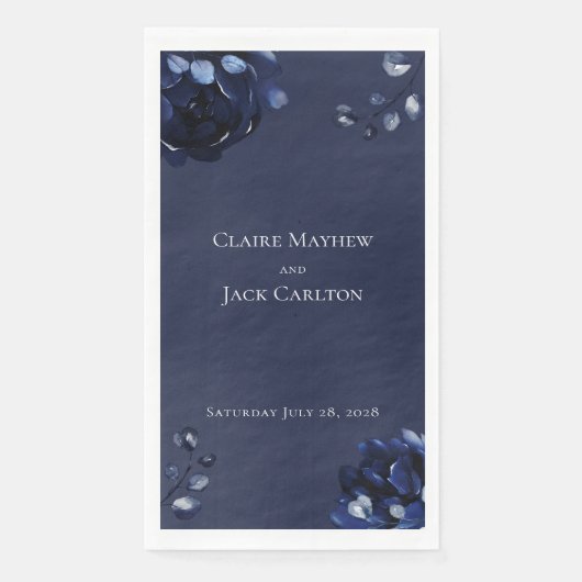 ネイビー結婚ピーニーの長い3プライディナーナプキン (正面)