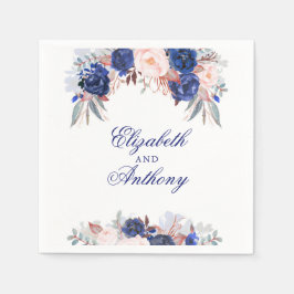 ネイビー結婚フローラ スタンダードカクテルナプキン