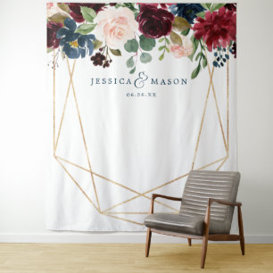 ネイビー結婚ブルゴーニュフローラの背景 タペストリー