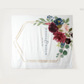 ネイビー結婚ブルゴーニュフローラの背景 タペストリー (正面(横))