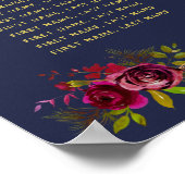 ネイビー結婚ブルゴーニュフローラ座席表 ポスター (角)