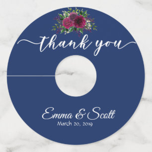 ネイビー結婚ブルゴーニワインありがとうラベル ワイングラスタグ