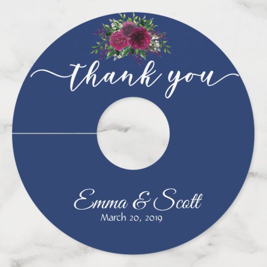 ネイビー結婚ブルゴーニワインありがとうラベル ワイングラスタグ (正面)