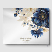 ネイビー結婚ブルホワイトゴールデンフローラシルバー ゲストブック (裏面)