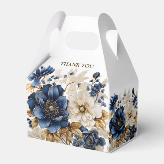 ネイビー結婚ブルホワイトゴールデンフローラシルバー フェイバーボックス (裏面サイド)