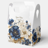 ネイビー結婚ブルホワイトゴールデンフローラシルバー フェイバーボックス (オープン)