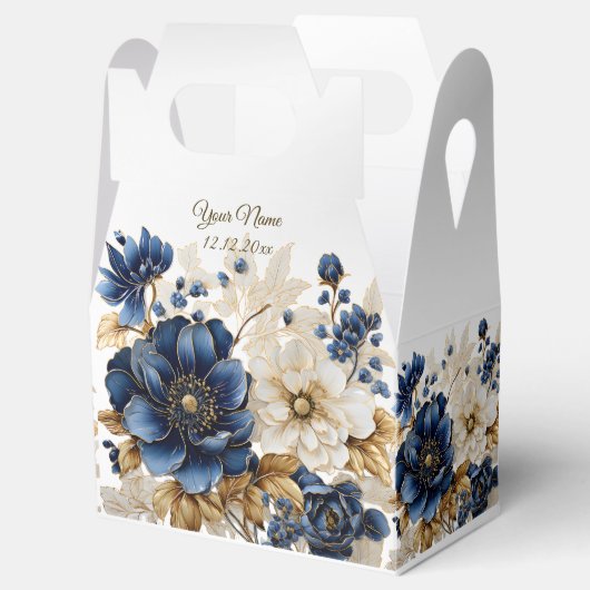 ネイビー結婚ブルホワイトゴールデンフローラシルバー フェイバーボックス (オープン)