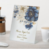 ネイビー結婚ブルホワイトゴールデンフローラシルバー 台座サイン (インサイチュ)