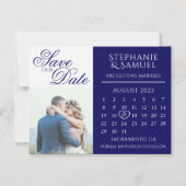 ネイビー結婚ブルーのカレンダー写真 マグネット招待状 (正面)