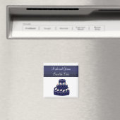 ネイビー結婚ブルーのケーキの保存日 マグネット (インサイチュ (食洗機))