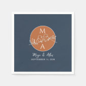 ネイビー結婚ブルーのナプキンとモノグラム スタンダードカクテルナプキン (正面)