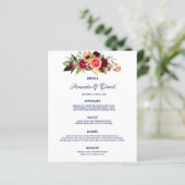 ネイビー結婚ブルーのメニュー花模様白ブルゴーニュ (スタンド正面)