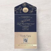 ネイビー結婚ブルーのQRコード オールインワン招待状 (内側)