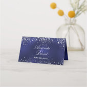 ネイビー結婚ブルーシルバーグリッターの輝き プレイスカード (裏面)