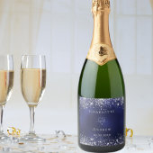 ネイビー結婚ブルーシルバーグリッター新郎新婦 スパークリングワインラベル