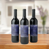 ネイビー結婚ブルーシルバーグリッター新郎新婦 ワインラベル